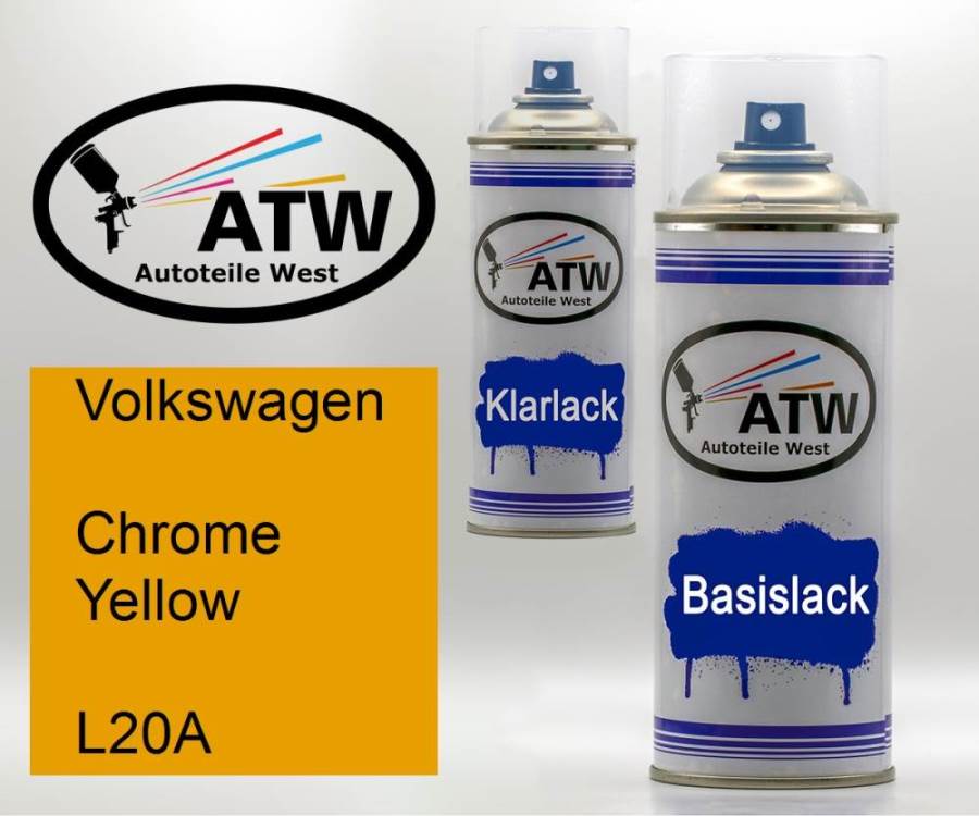 Volkswagen, Chrome Yellow, L20A: 400ml Sprühdose + 400ml Klarlack - Set, von ATW Autoteile West.